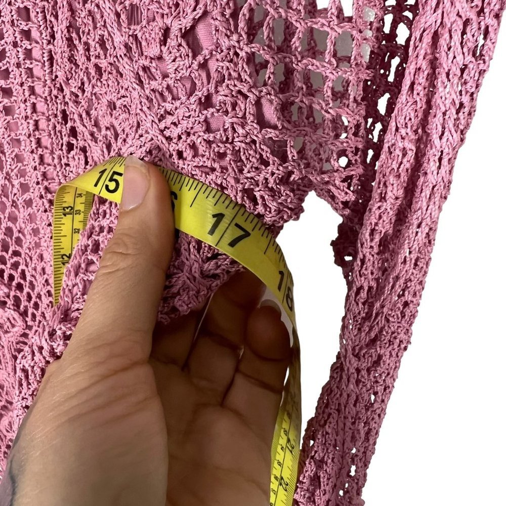 Vintage Y2K Pink Crochet Long Sleeve Tie Front Top Medium - Picture 6 of 6